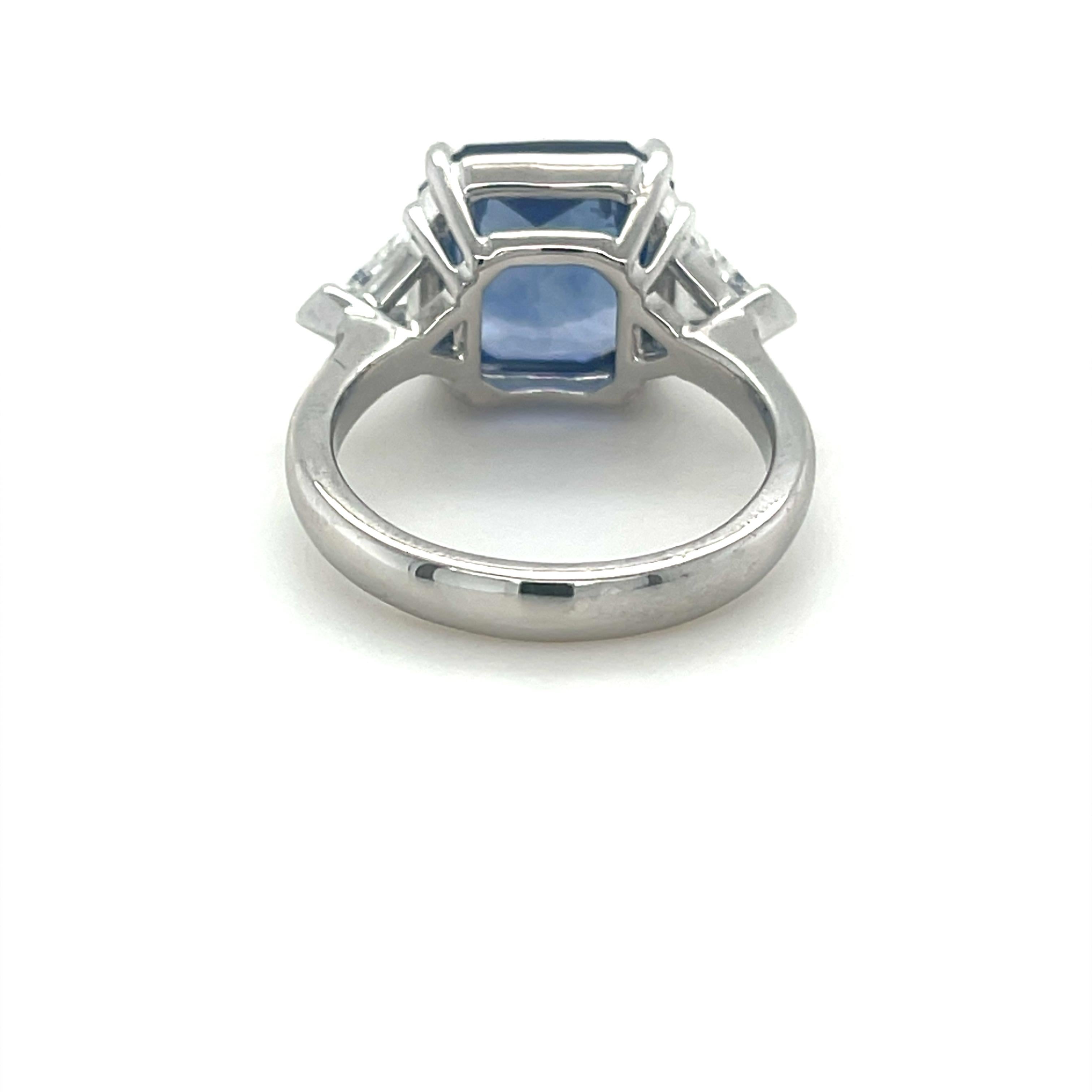 GIA Certified 6.96 Carat Radiant Cut Ceylon Sapphire & Diamond Ring in Platinum In New Condition For Sale In Great Neck, NY