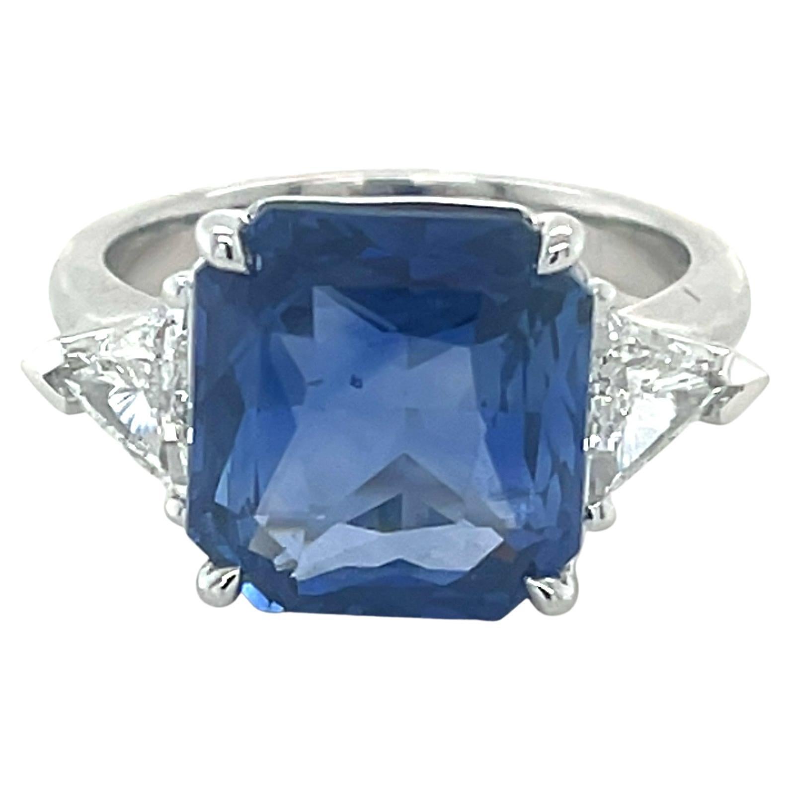 GIA Certified 6.96 Carat Radiant Cut Ceylon Sapphire & Diamond Ring in Platinum