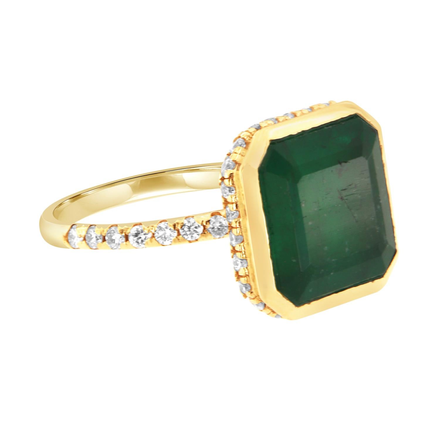 Asscher Cut GIA Certified 6.98 Carat Green Emerald 14k Yellow Gold Hidden Halo Diamond Ring