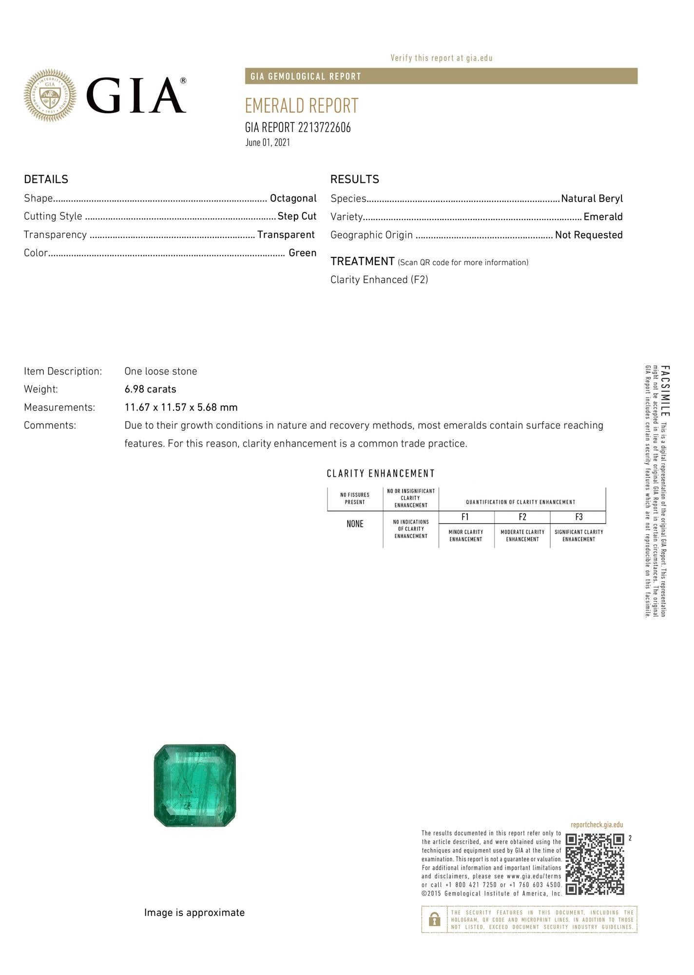 GIA Certified 6.98 Carat Green Emerald 14k Yellow Gold Hidden Halo Diamond Ring 2