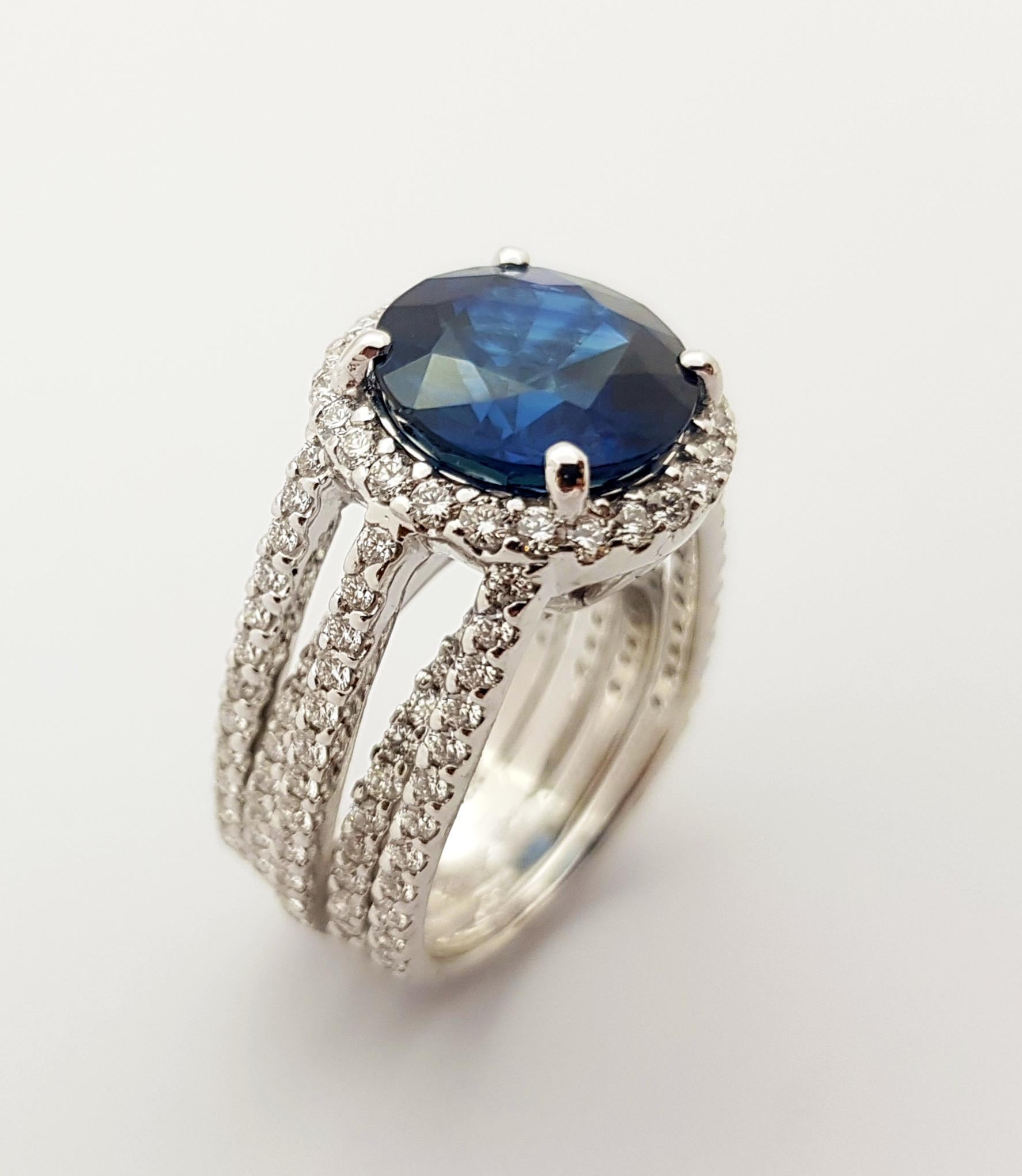 GIA-zertifizierter 6 Karat runder blauer Saphir mit Diamantring aus 18 Karat Weißgold im Angebot 5