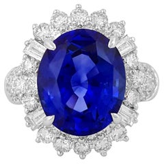 GIA Certified 7 Carat Blue Ceylon Sapphire Diamond Ring