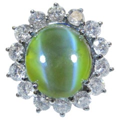 Vintage GIA Certified 7+ Carat Cat's Eye Chrysoberyl Platinum Diamond Ring