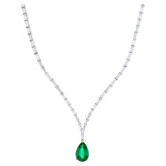 GIA Certified 7 Carat Colombian Emerald Pendant 16.6 Carats Diamond Necklace 18K