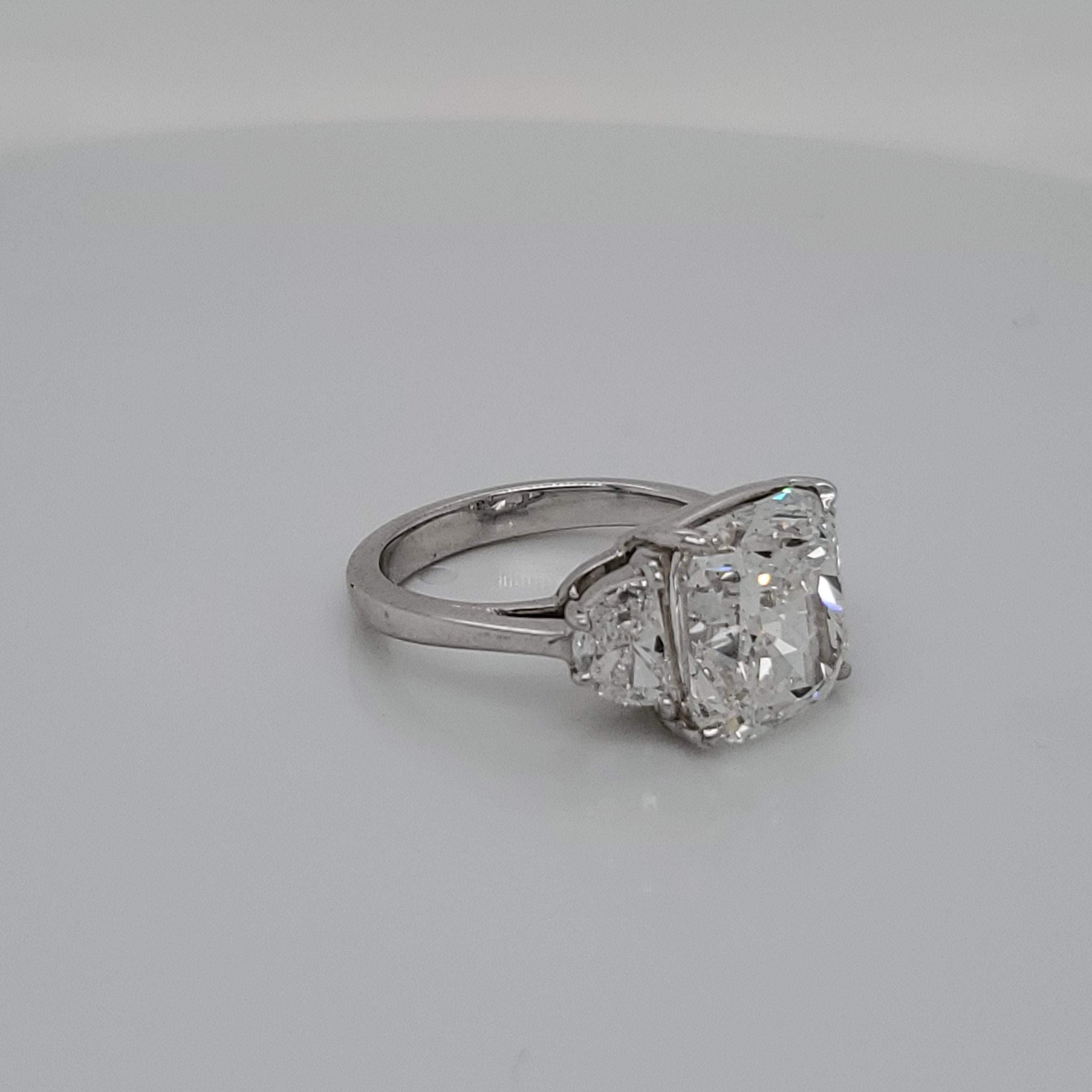 GIA Certified 7 Carat Cushion Diamond Platinum 3-Stone Diamond Engagement Ring 2