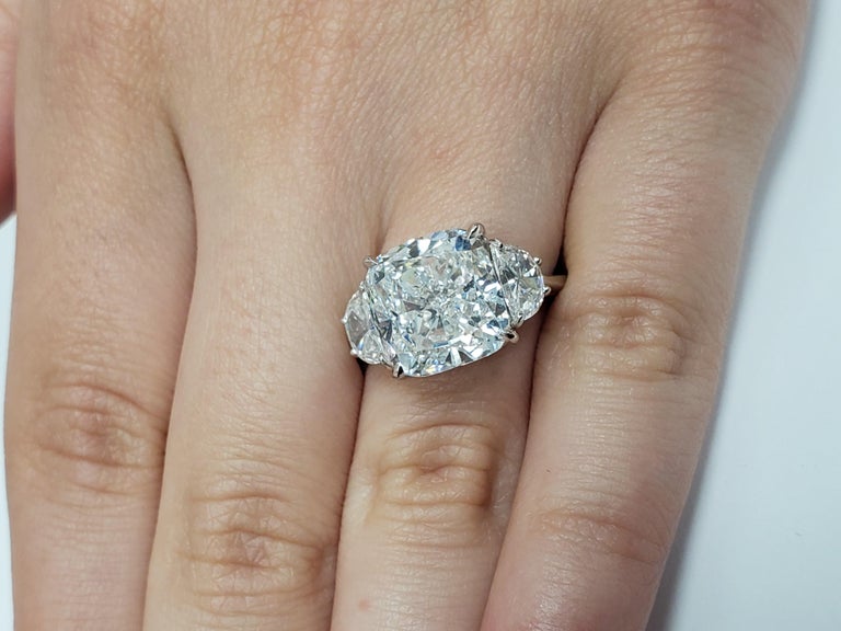 Gia Certified 7 Carat Cushion Diamond Platinum 3 Stone Diamond Engagement Ring For Sale At 1stdibs Gia Certified 7 Carat Cushion Diamond Platinum 3 Stone Diamond Engagement Ring For Sale At 1stdibs