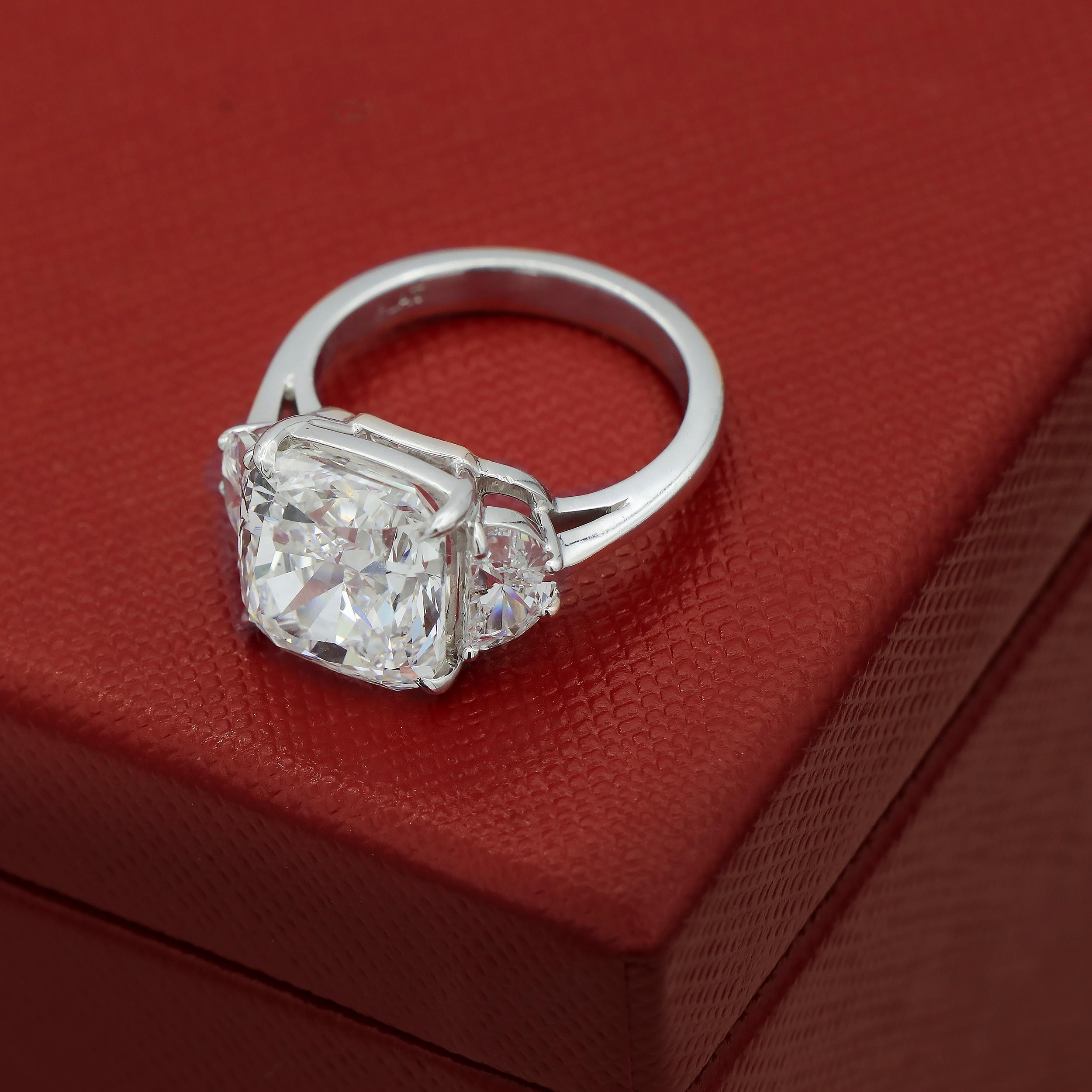 Cushion Cut GIA Certified 7 Carat Cushion Diamond Platinum 3-Stone Diamond Engagement Ring