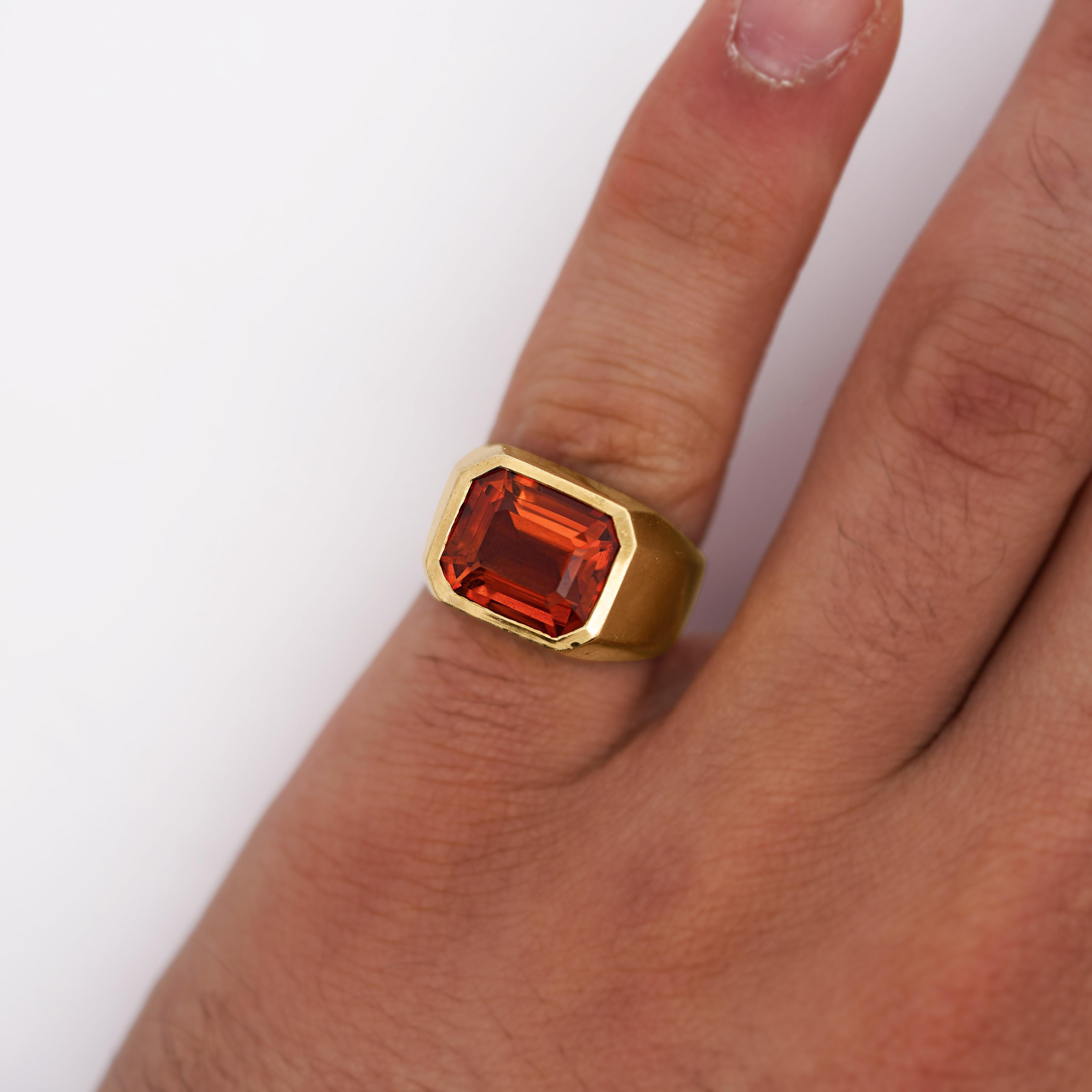 GIA Certified 7 Carat Emerald Cut Citrine 18K Gold Solitaire Bezel Set Mens Ring 2