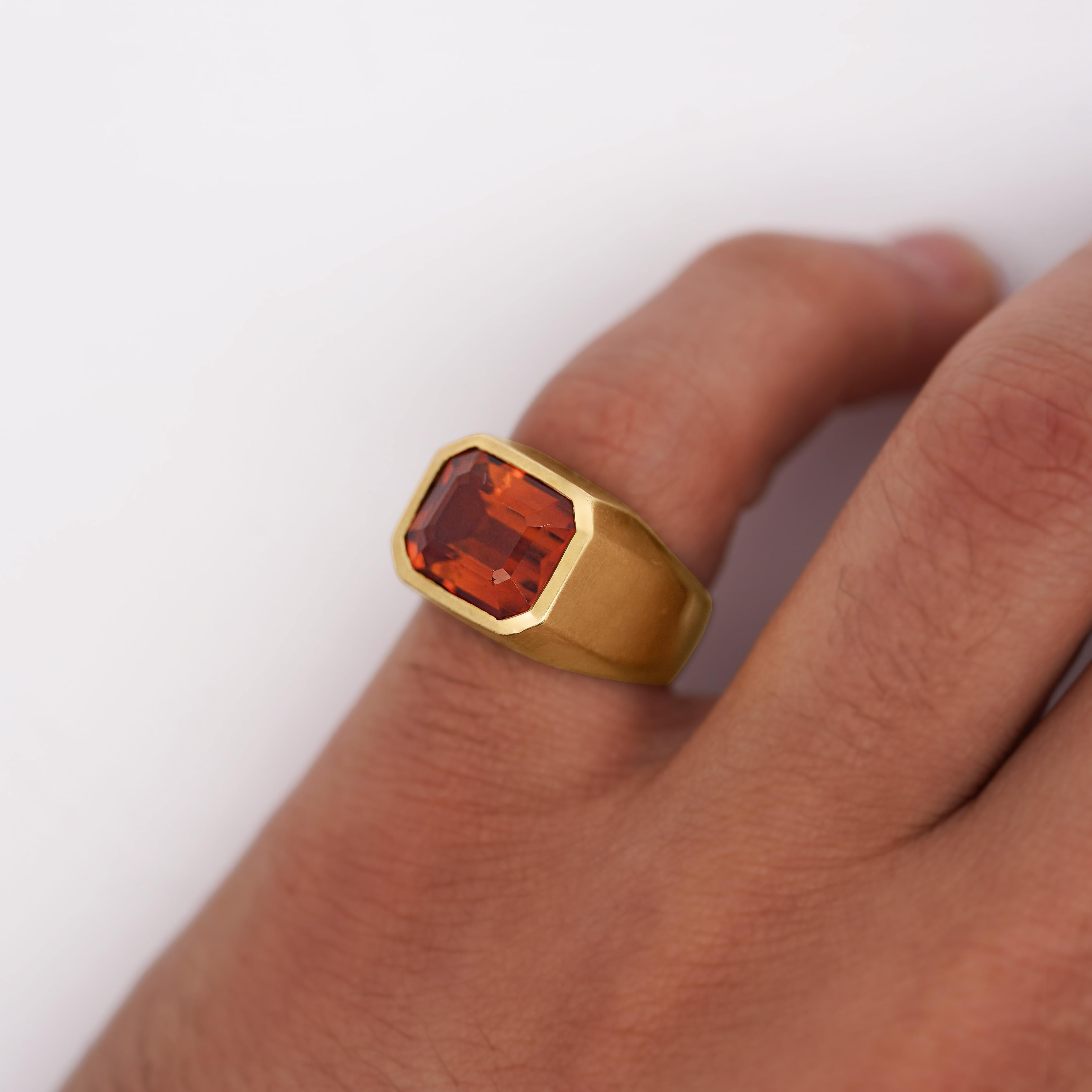GIA Certified 7 Carat Emerald Cut Citrine 18K Gold Solitaire Bezel Set Mens Ring 3