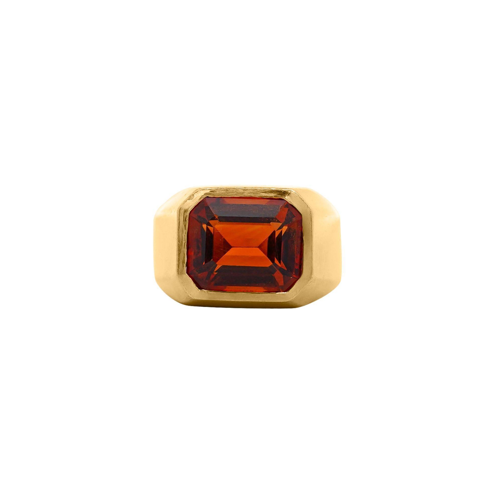 GIA Certified 7 Carat Emerald Cut Citrine 18K Gold Solitaire Bezel Set Mens Ring 4