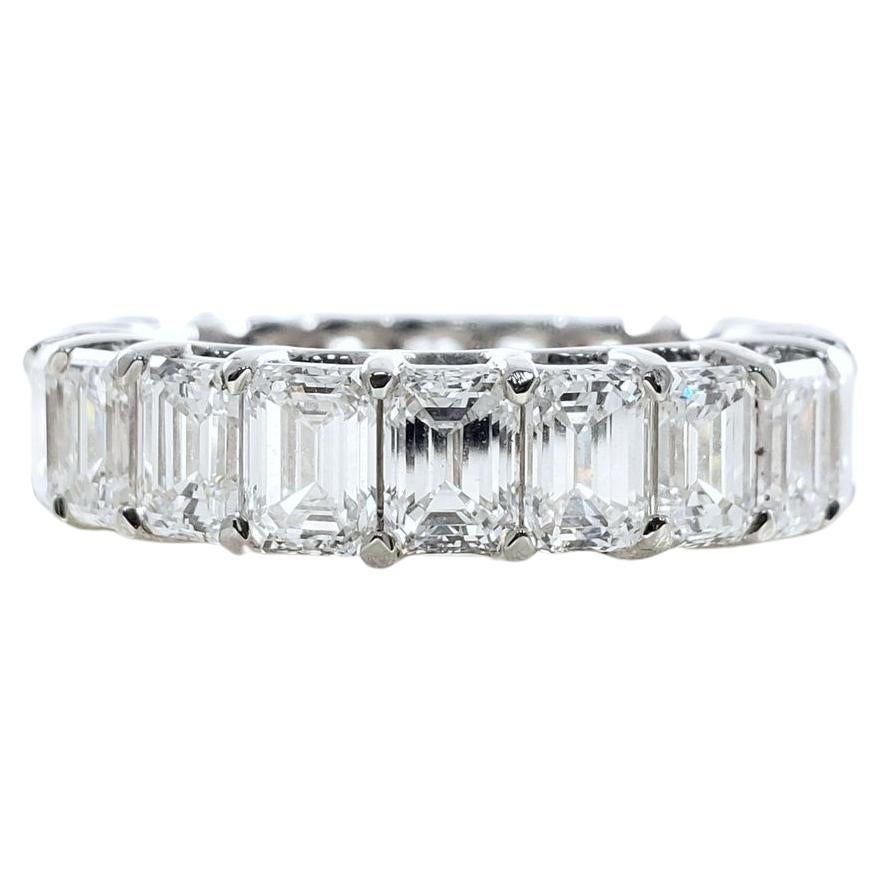 GIA Certified 7 Carat Emerald Cut Diamond Eternity Band Ring Platinum For Sale