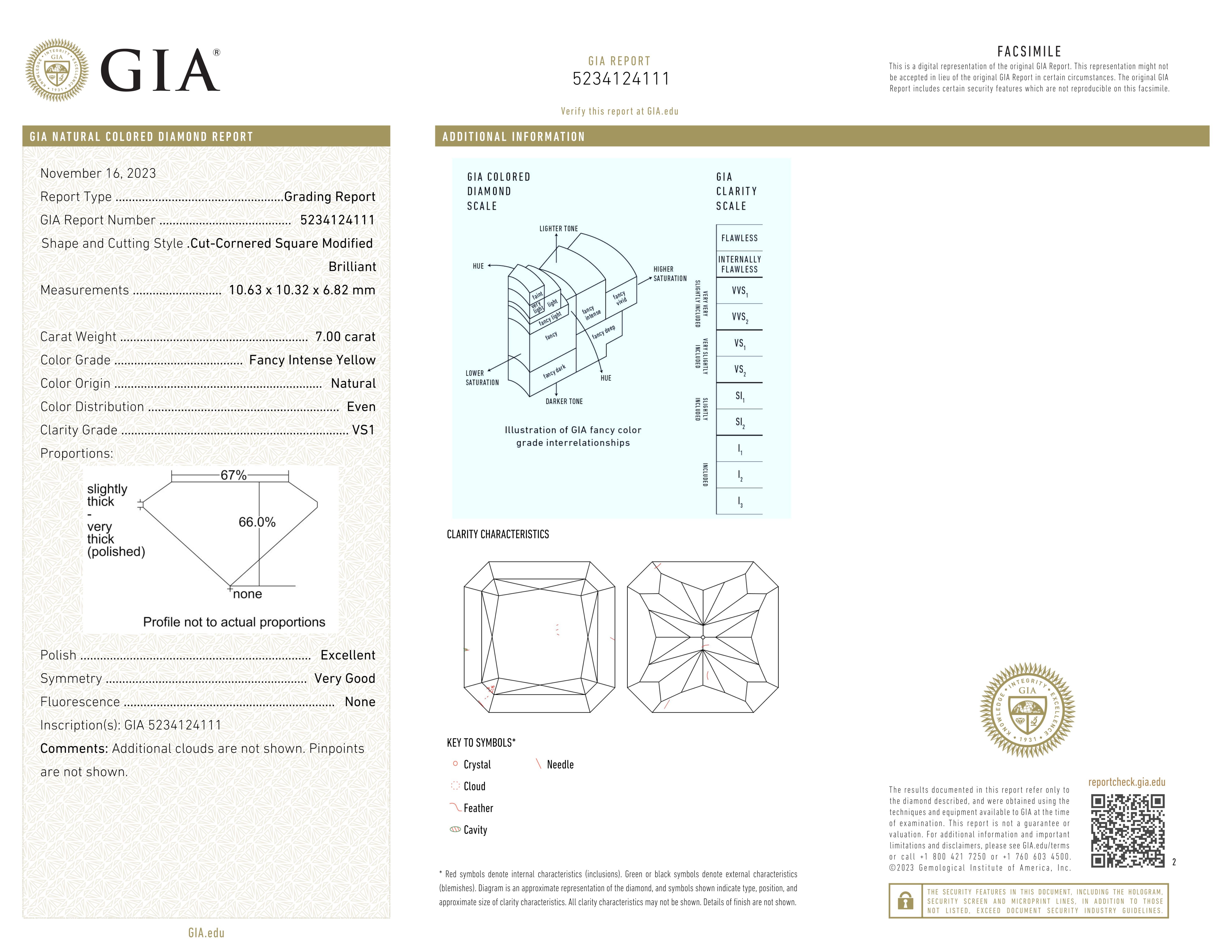 7-carat radiant cut diamond fancy intense yellow diamond set in luxurious platinum, exuding elegance and sophistication. The central diamond is GIA certified, ensuring its quality and authenticity, with a d color and vs1 clarity that contribute to