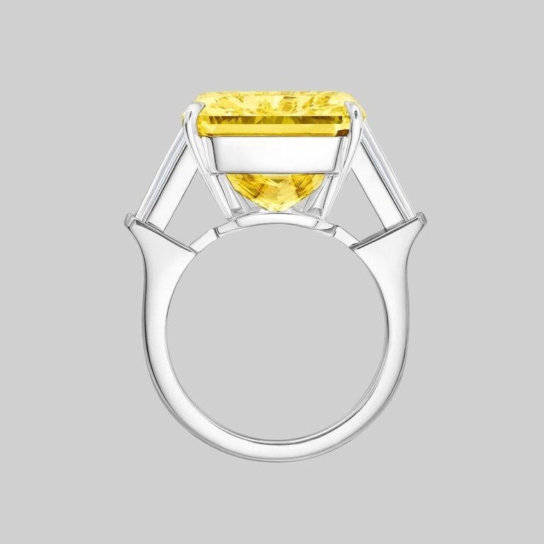Radiant Cut GIA Certified 7 Carat Fancy Intense Yellow Diamond Platinum Ring For Sale