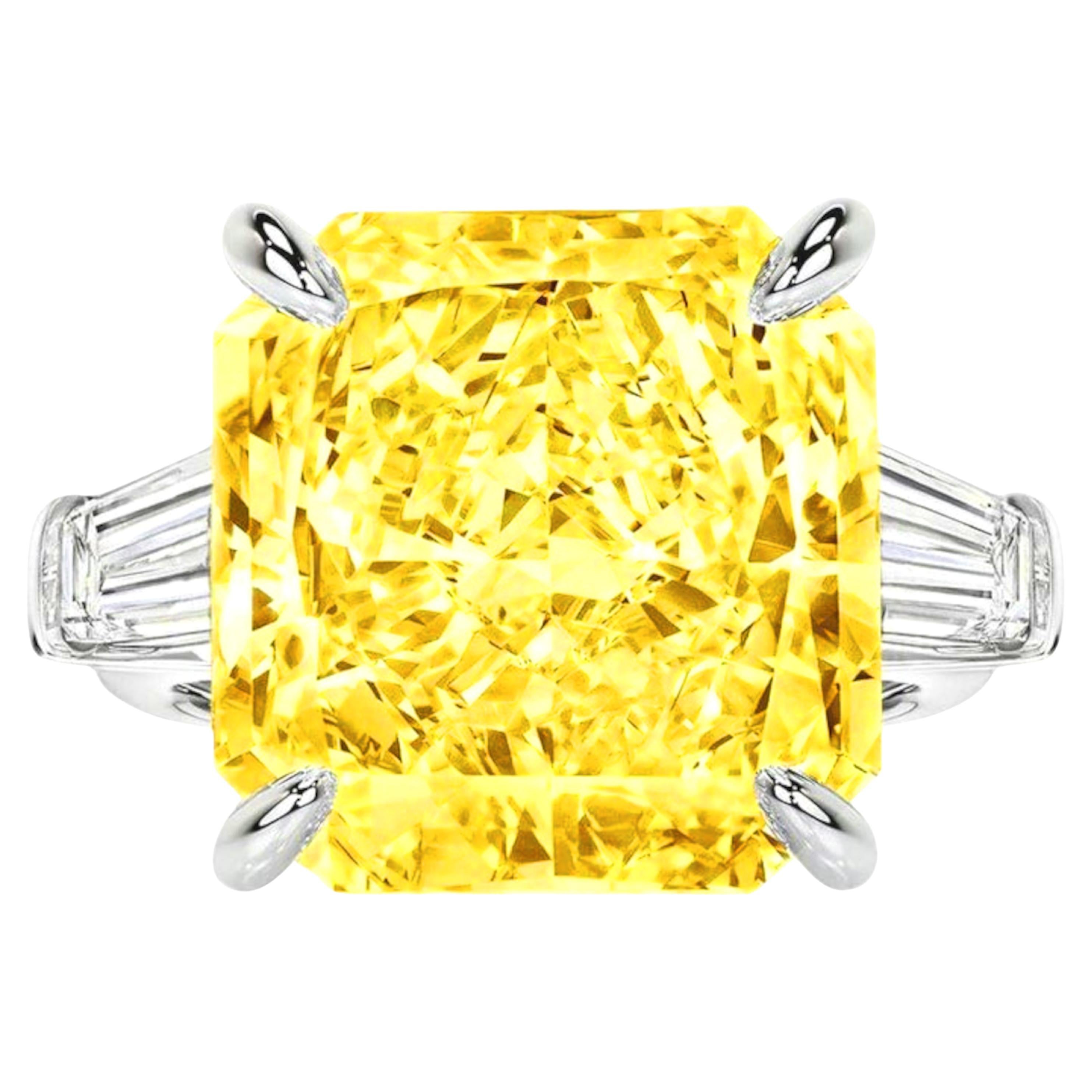 GIA Certified 7 Carat Fancy Intense Yellow Diamond Platinum Ring