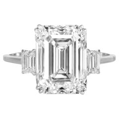 GIA Certified 7 Carat Flawless Clarity Emerald Cut Diamond Three Stone Ring