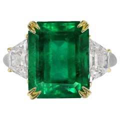 GIA Certified 7 Carat Green Emerald Diamond Solitaire Ring Minor Oil