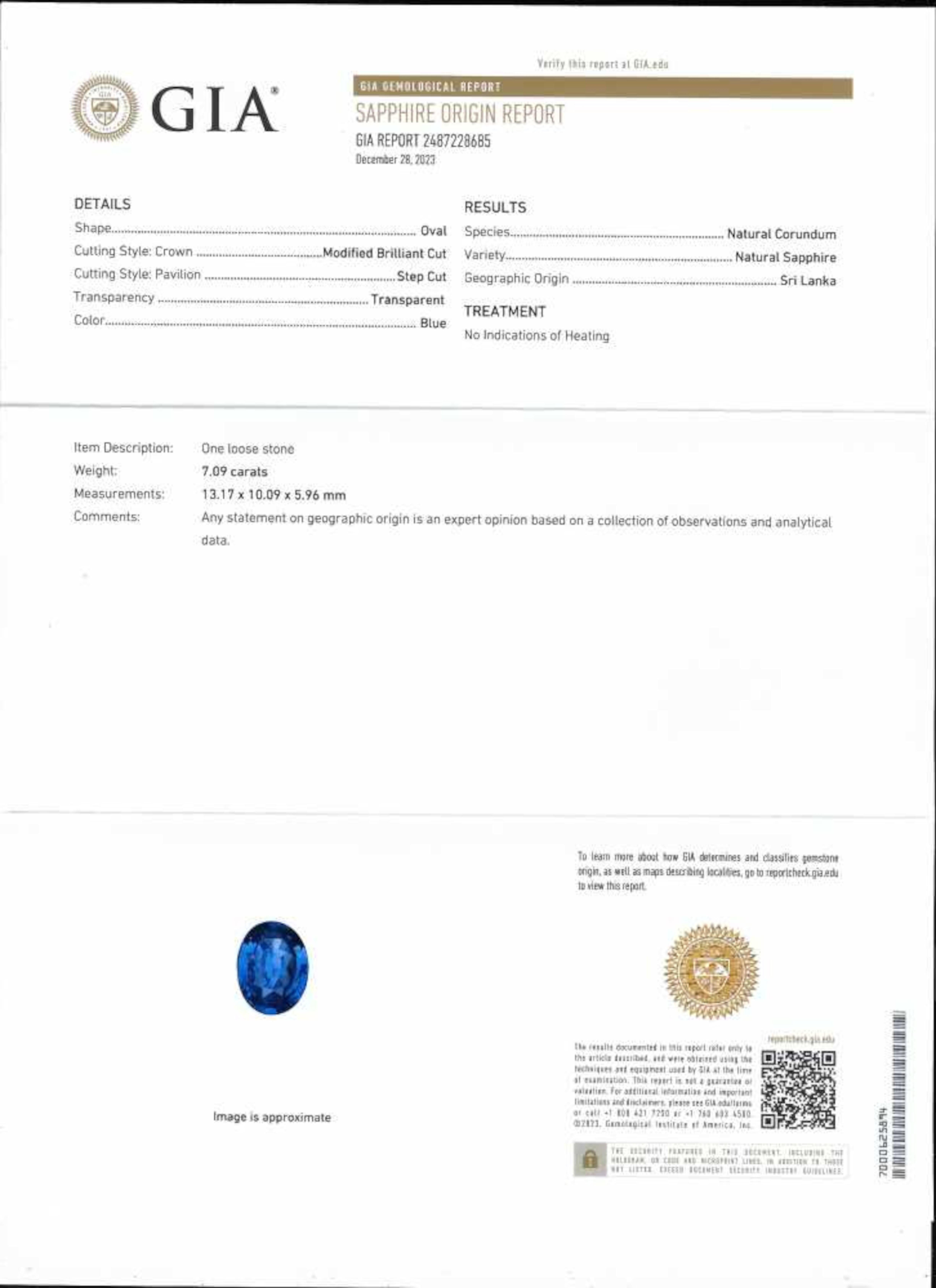 Anillo de zafiro azul de Ceilán de 7 quilates sin calor certificado por GIA Corte oval en venta