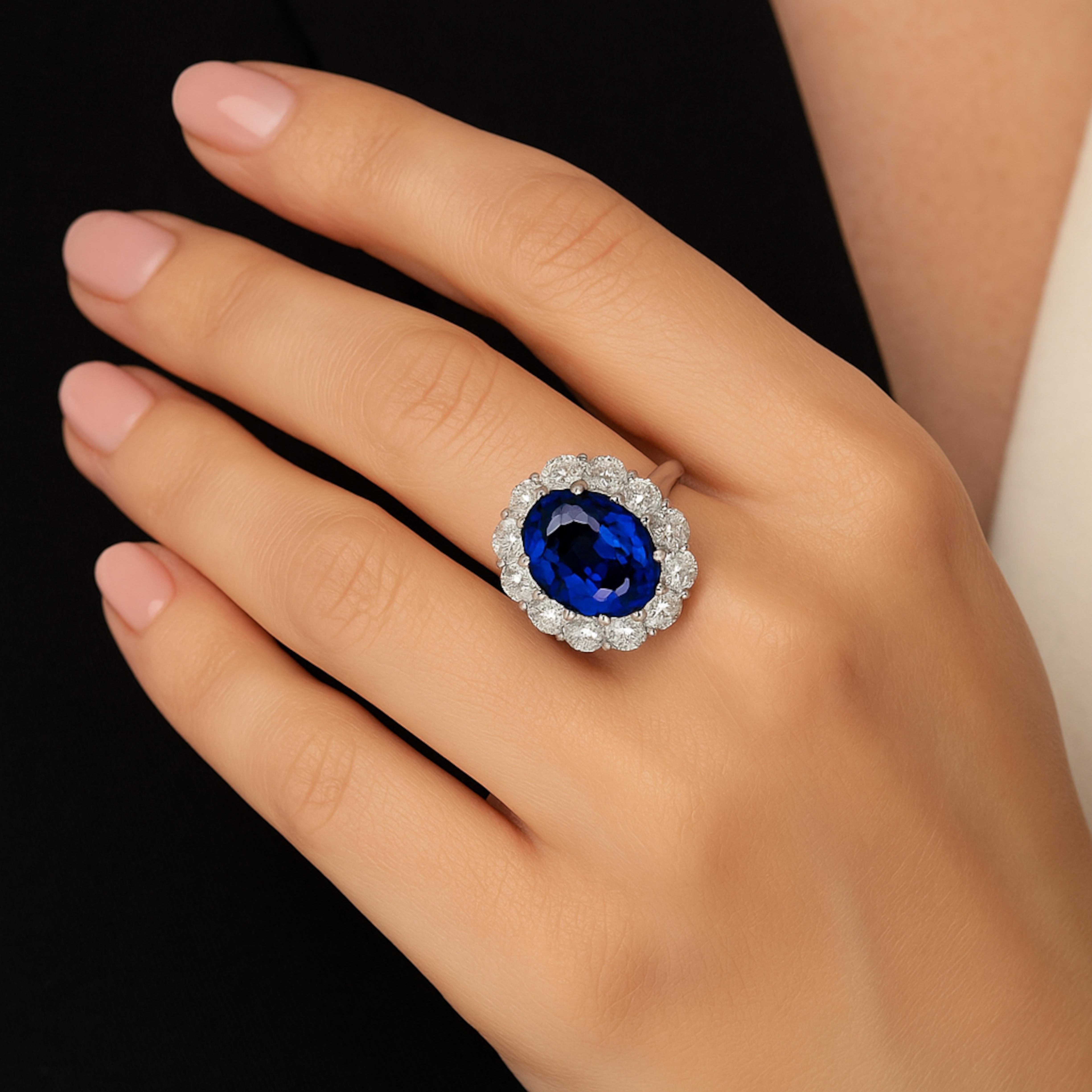 Femenino o masculino Anillo de zafiro azul de Ceilán de 7 quilates sin calor certificado por GIA en venta