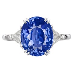 GIA Certified 7 Carat Oval Blue Sapphire Engagement Ring 