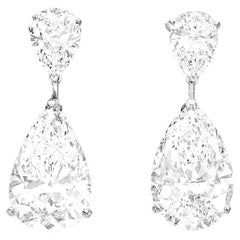 GIA Certified 7 Carat Pear and Round Shape Diamond 18K White Gold Earrings