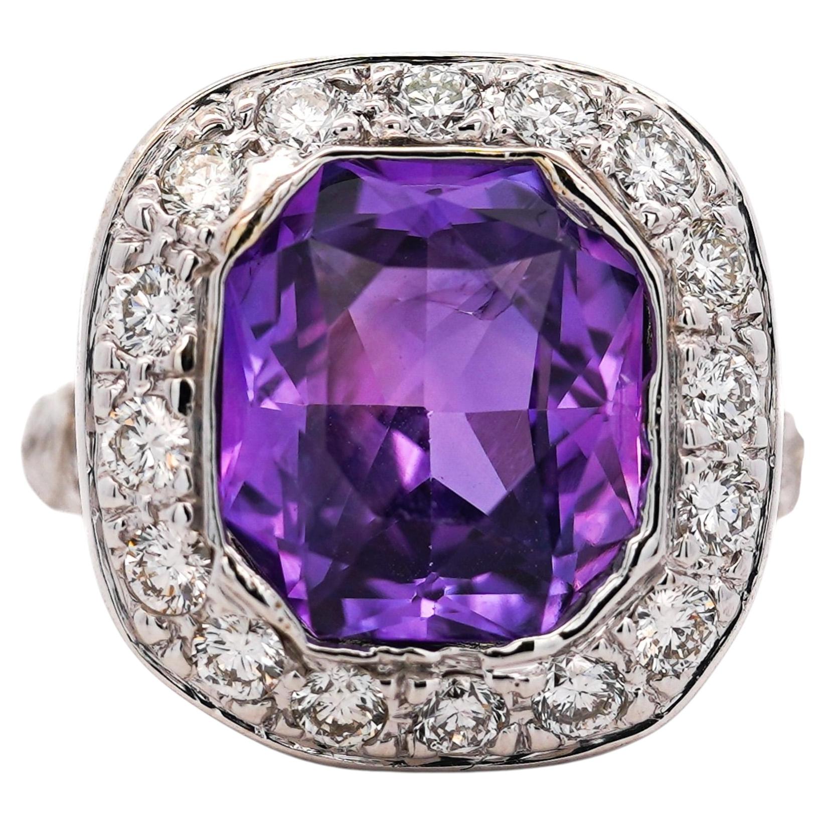 GIA Certified 7 Carat Purple Sri Lanka Sapphire Diamond Halo 18K White Gold Ring