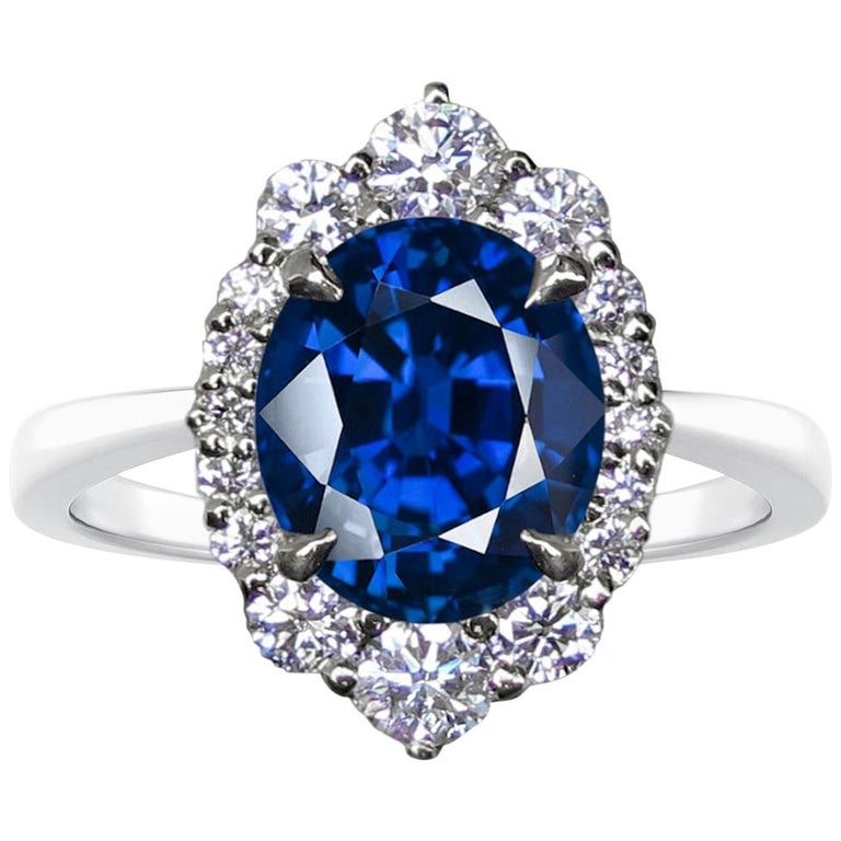 GRS Certified 5.54 Carat Royal Blue Sapphire Round Diamond Solitaire ...