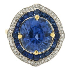 GIA Certified 7 Carat Sapphire Engagement Ring Cocktail Diamond Halo Ceylon Blue