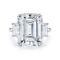 GIA Certified 4.42 Carat Three-Stone Emerald Cut Trapezoid Platinum Ring