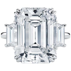GIA Certified 4.42 Carat Three-Stone Emerald Cut Trapezoid Platinum Ring
