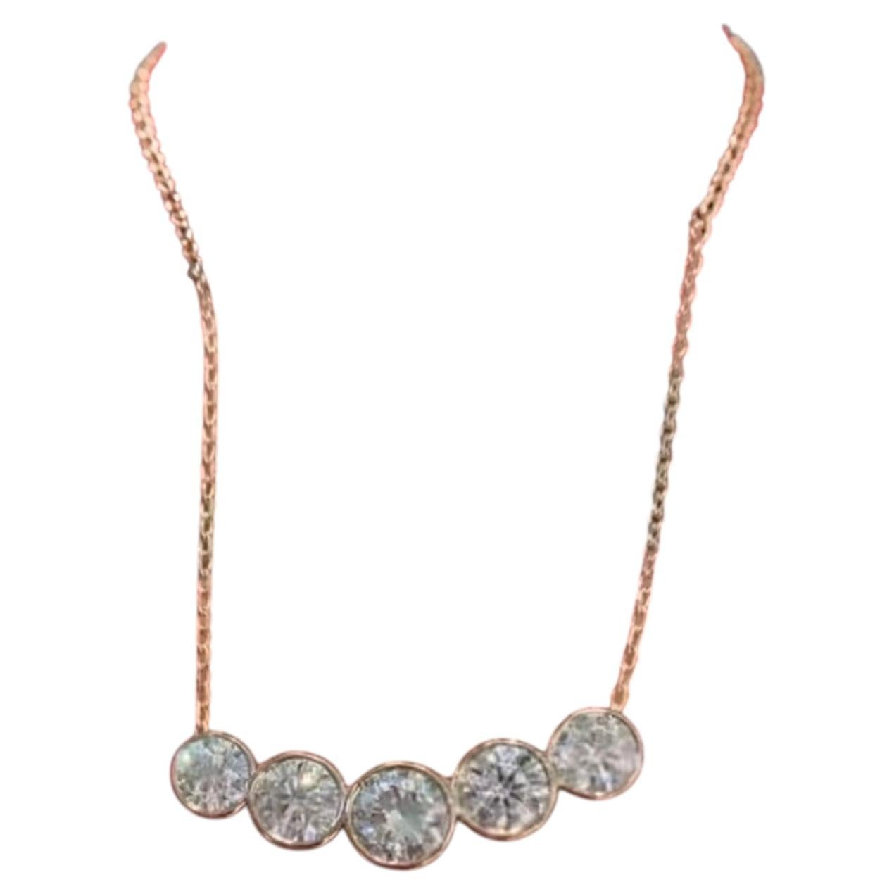 GIA Certified 7 Carats F/VS1 Round Brilliant Diamonds 5-Stone Necklace 18K Gold