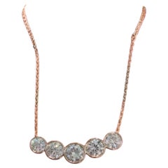 GIA Certified 7 Carats F/VS1 Round Brilliant Diamonds 5-Stone Necklace 18K Gold