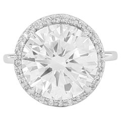 GIA Certified 7 Ct F Color VS Clarity Round Cut Diamond 18K White Gold HaloRing 