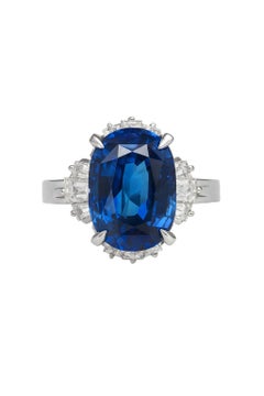 GIA Certified 7 Ct.  Unheated Sri Lanka Sapphire and Diamond Ring