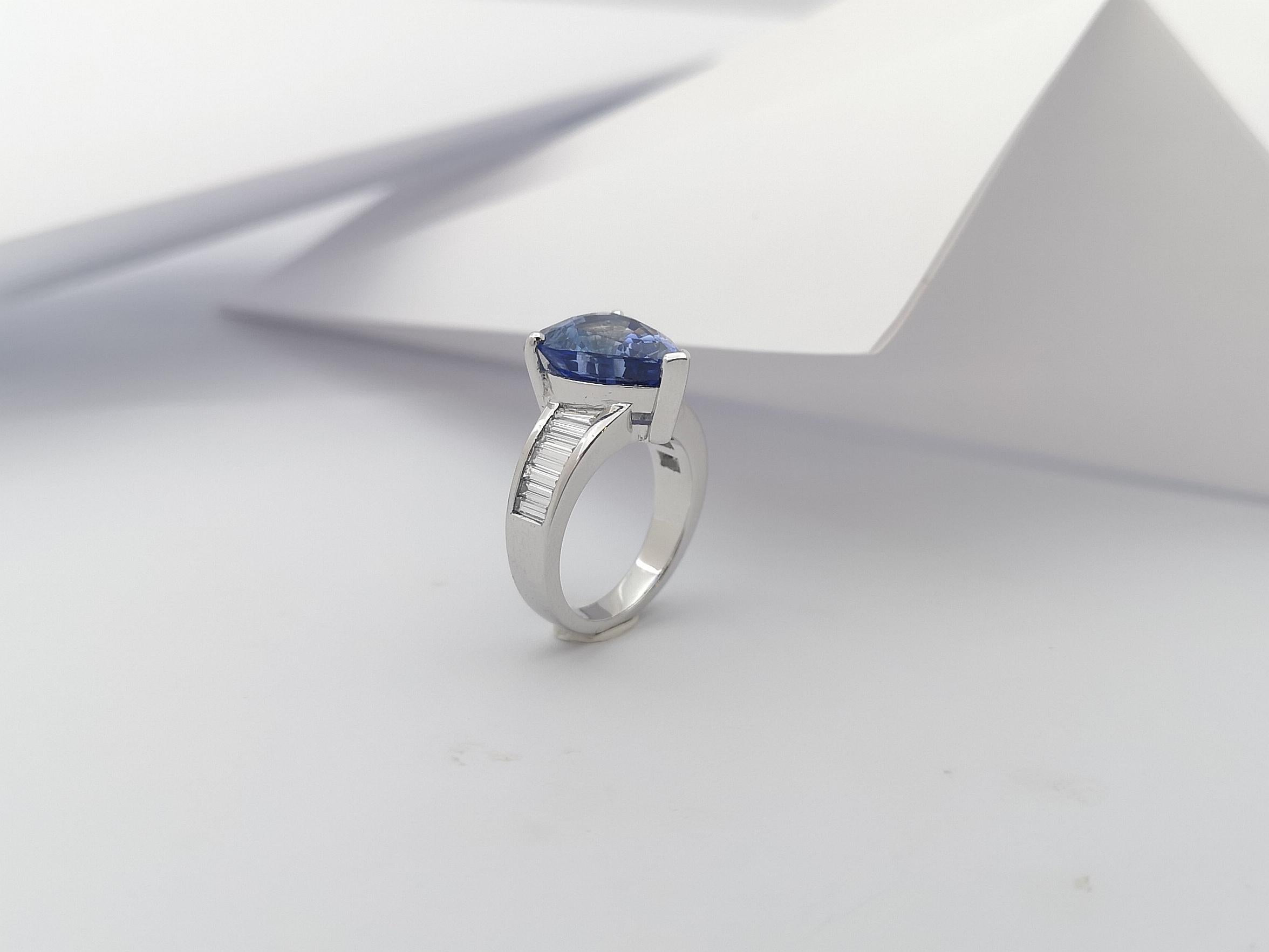 GIA Certified 7cts Ceylon Blue Sapphire with Diamond Ring Set in Platinum For Sale 11