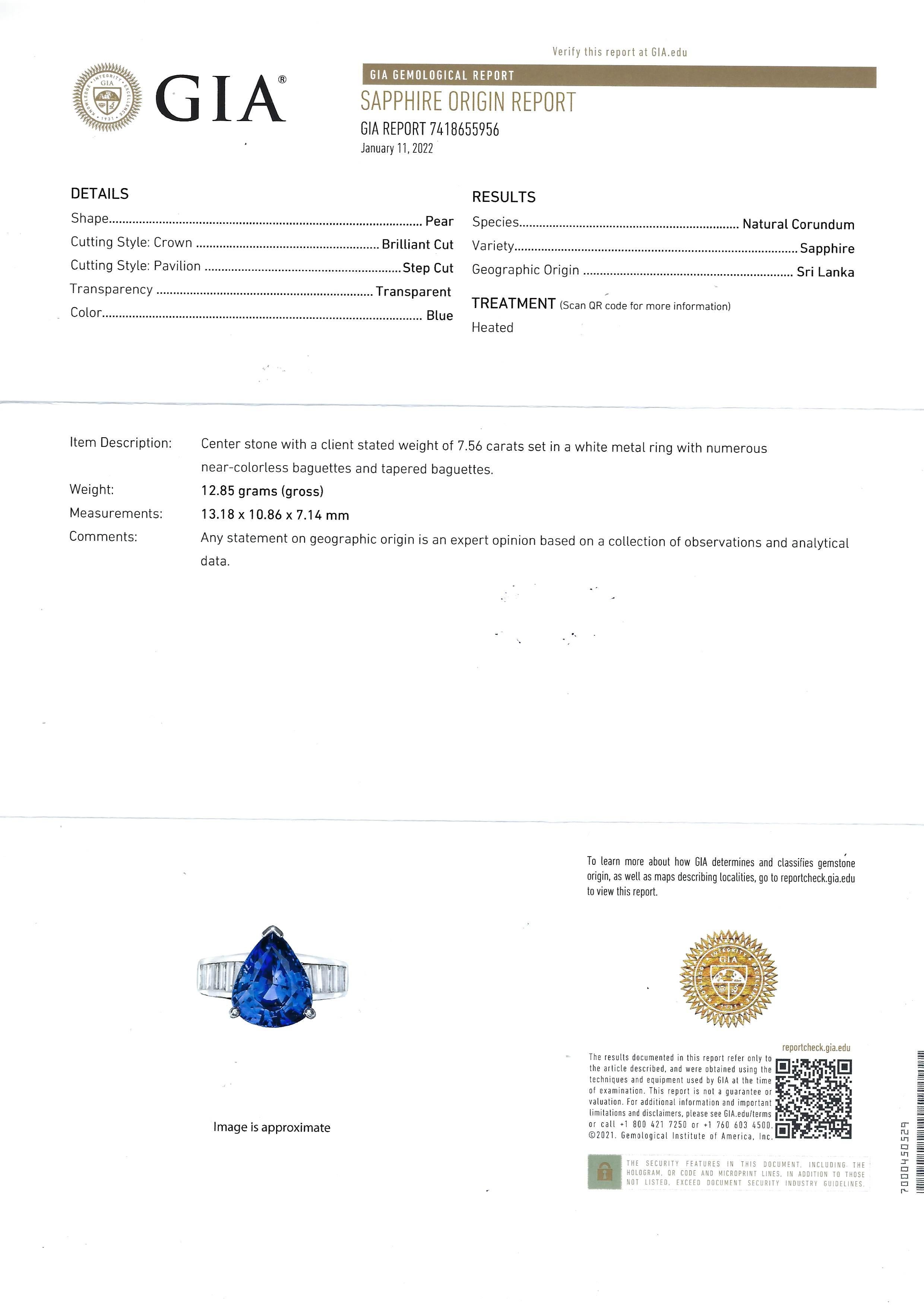 GIA Certified 7cts Ceylon Blue Sapphire with Diamond Ring Set in Platinum For Sale 12