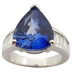 GIA Certified 7cts Ceylon Blue Sapphire with Diamond Ring Set in Platinum