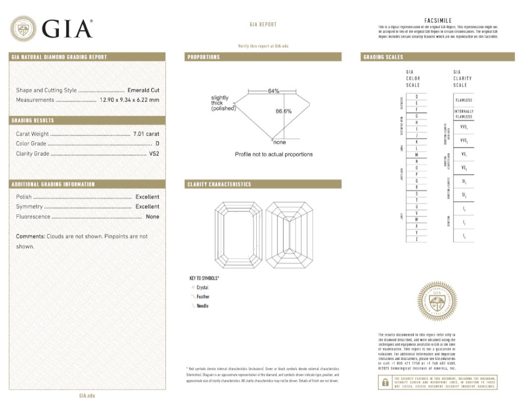 Anello di fidanzamento in platino certificato GIA con 7 diamanti taglio smeraldo di purezza D VS2 In condizioni Nuovo in vendita a Chicago, IL