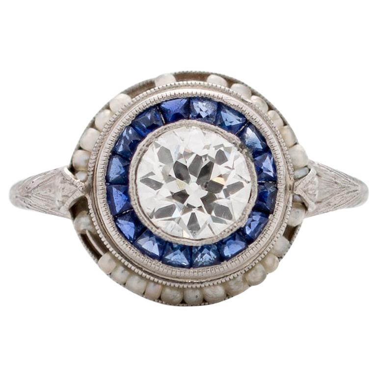 GIA-zertifizierter .70 Karat Art Deco Diamant Platin Verlobungsring im Angebot