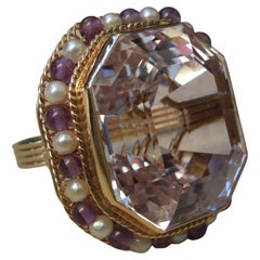 Vintage GIA Certified 70 Carat Asscher Cut Kunzite Ring