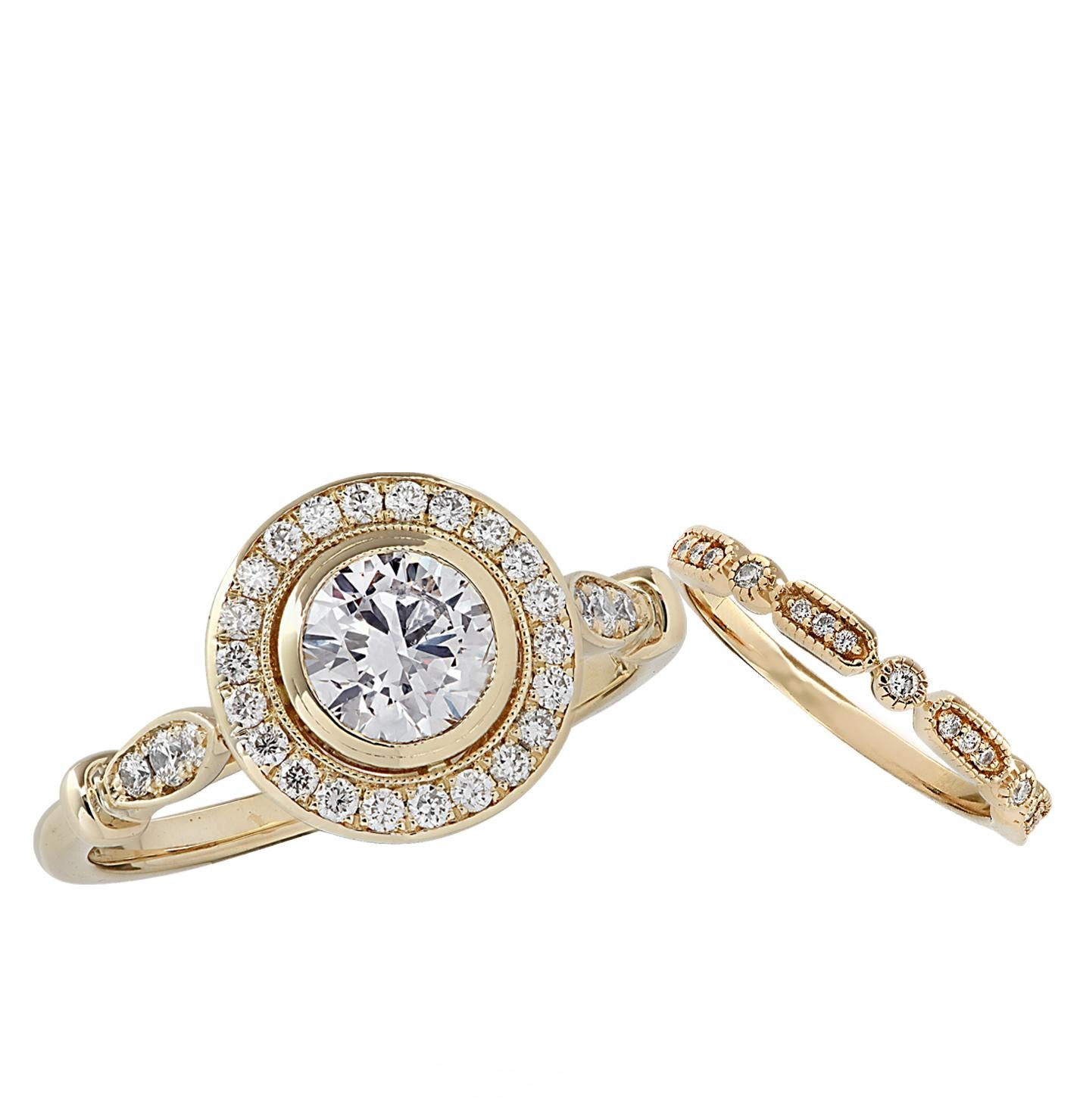 Modern GIA Certified .70 Carat Diamond Engagement Ring and Wedding Band Set