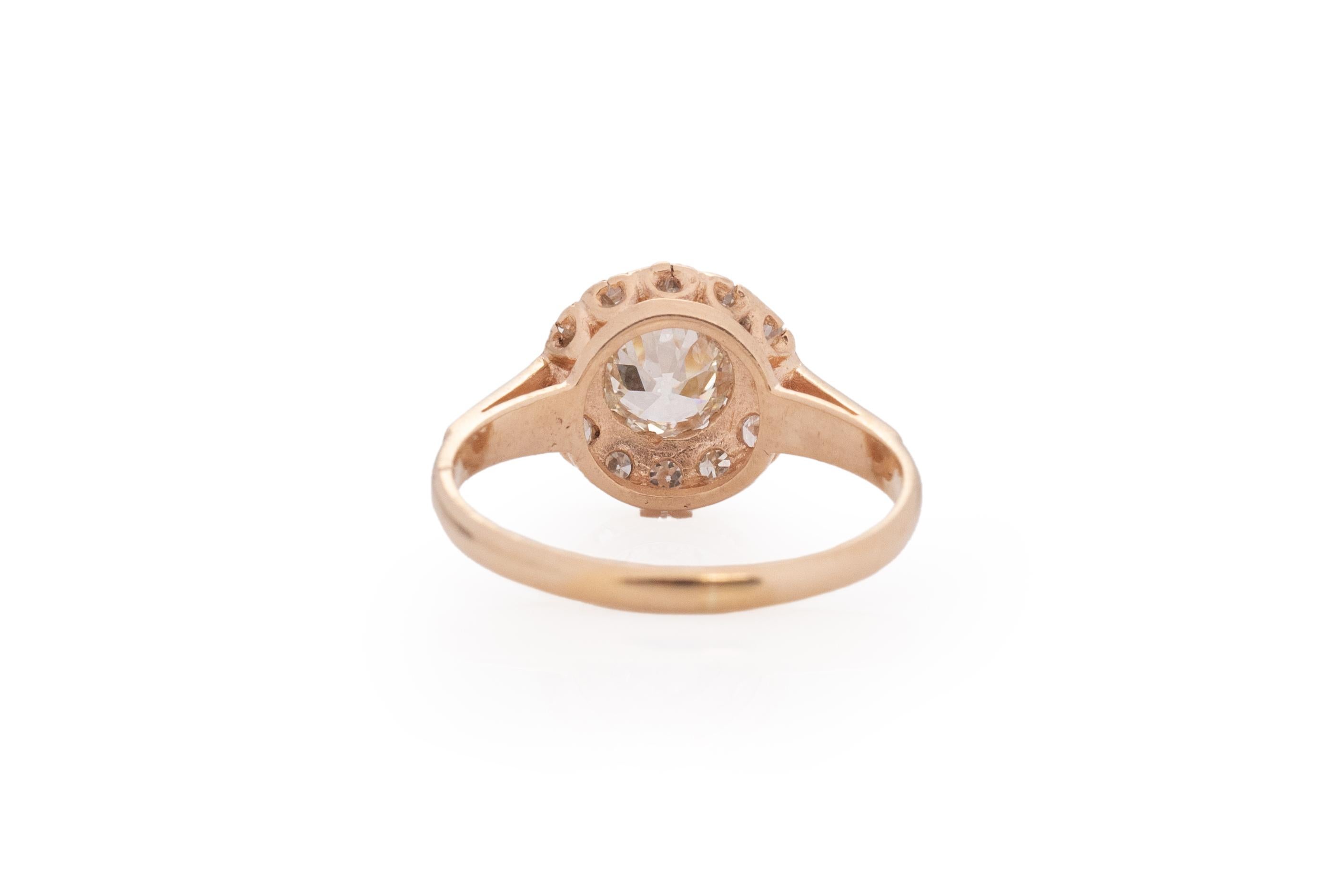 Ring Size: 7.75
Metal Type: 14 Karat Rose Gold [Hallmarked, and Tested]
Weight: 2.0 grams

Center Diamond Details:
GIA REPORT #:5211281520
Weight: .70 carat
Cut: Old European brilliant
Color: K
Clarity: VS1
Measurements: 5.68mm X 5.86mm x