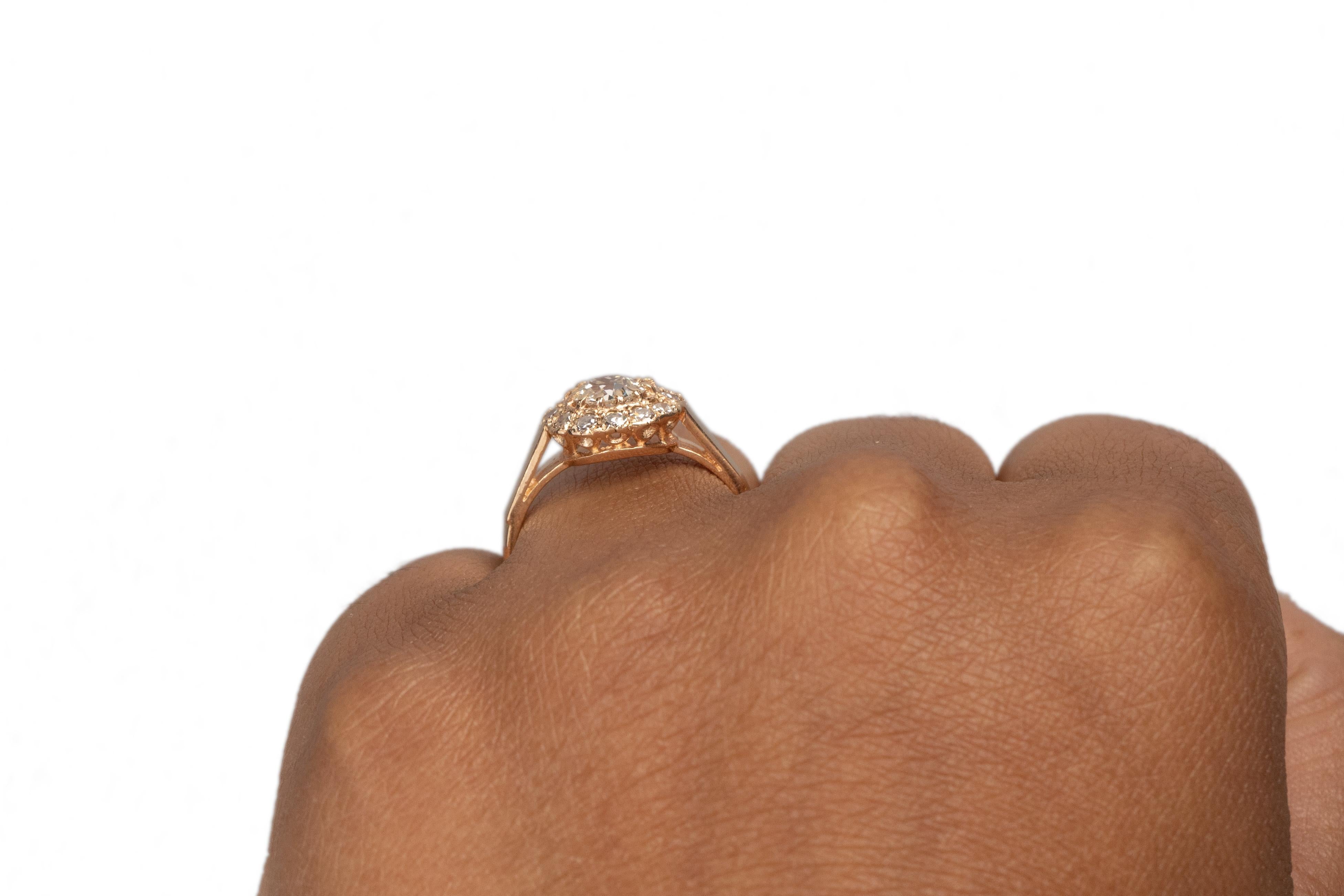 Rose Cut GIA Certified .70 Carat Edwardian Diamond 14 Karat Rose Gold Engagement Ring For Sale