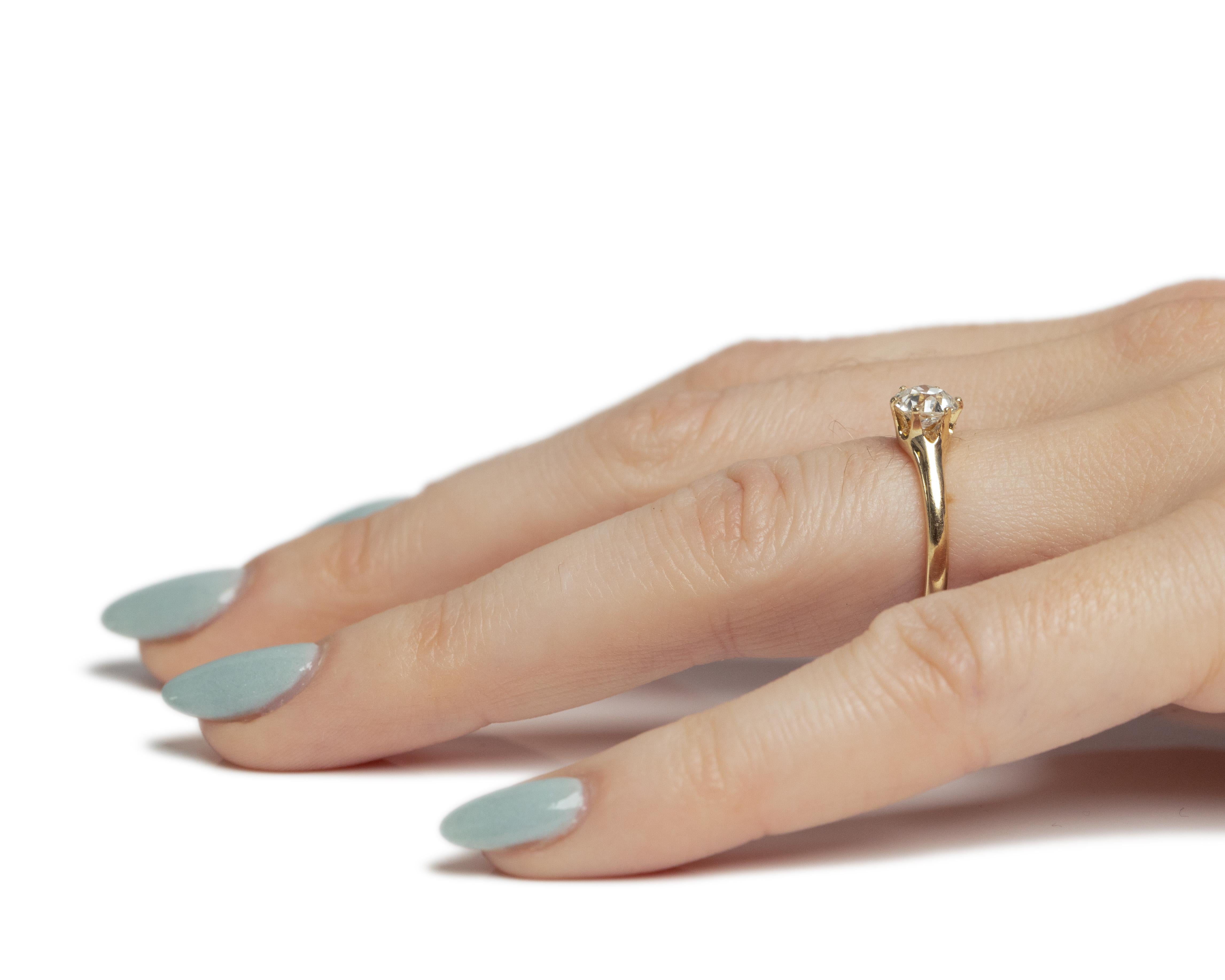 GIA Certified .70 Carat Edwardian Diamond 14 Karat Yellow Gold Engagement Ring For Sale 2