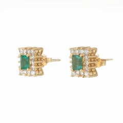 GIA Certified .70 Carat Emerald Diamond Halo Yellow Gold Earrings