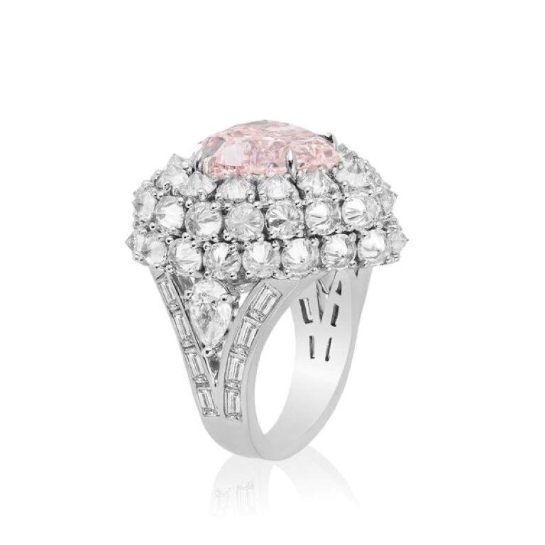 GIA-zertifizierter 7,0 Karat rosa Diamant-Cocktailring in Herzform (Herzschliff) im Angebot