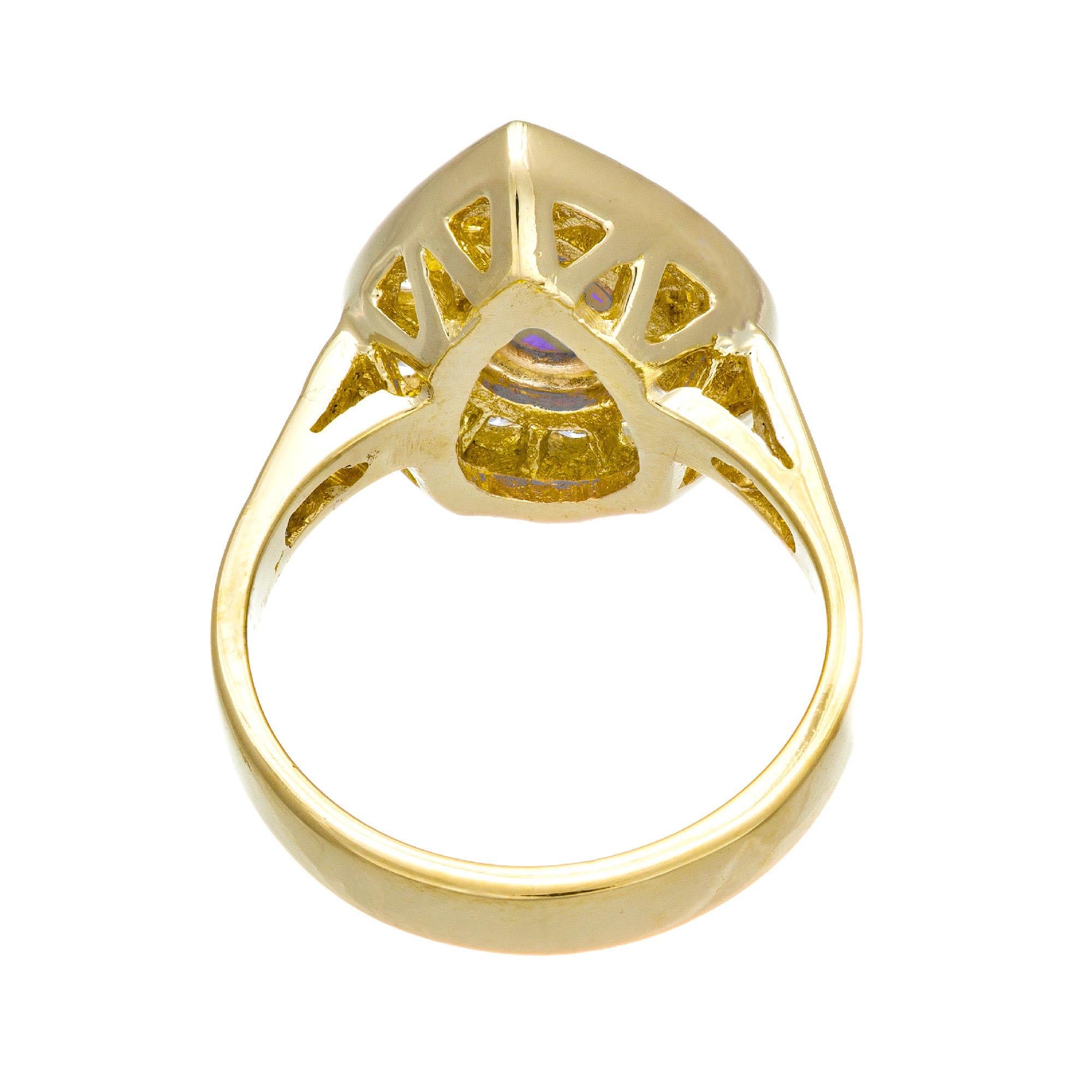 GIA Certified .70 Carat Purple Cabochon Jade Diamond Yellow Gold Ring In Good Condition For Sale In Stamford, CT