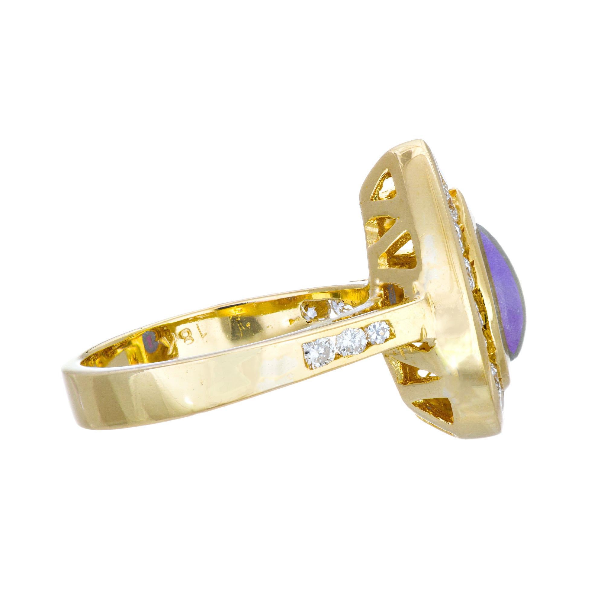 Women's GIA Certified .70 Carat Purple Cabochon Jade Diamond Yellow Gold Ring For Sale