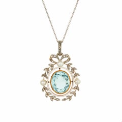 GIA Certified 7.00 Carat Aqua Pearl Diamond Platinum Victorian Pendant Necklace