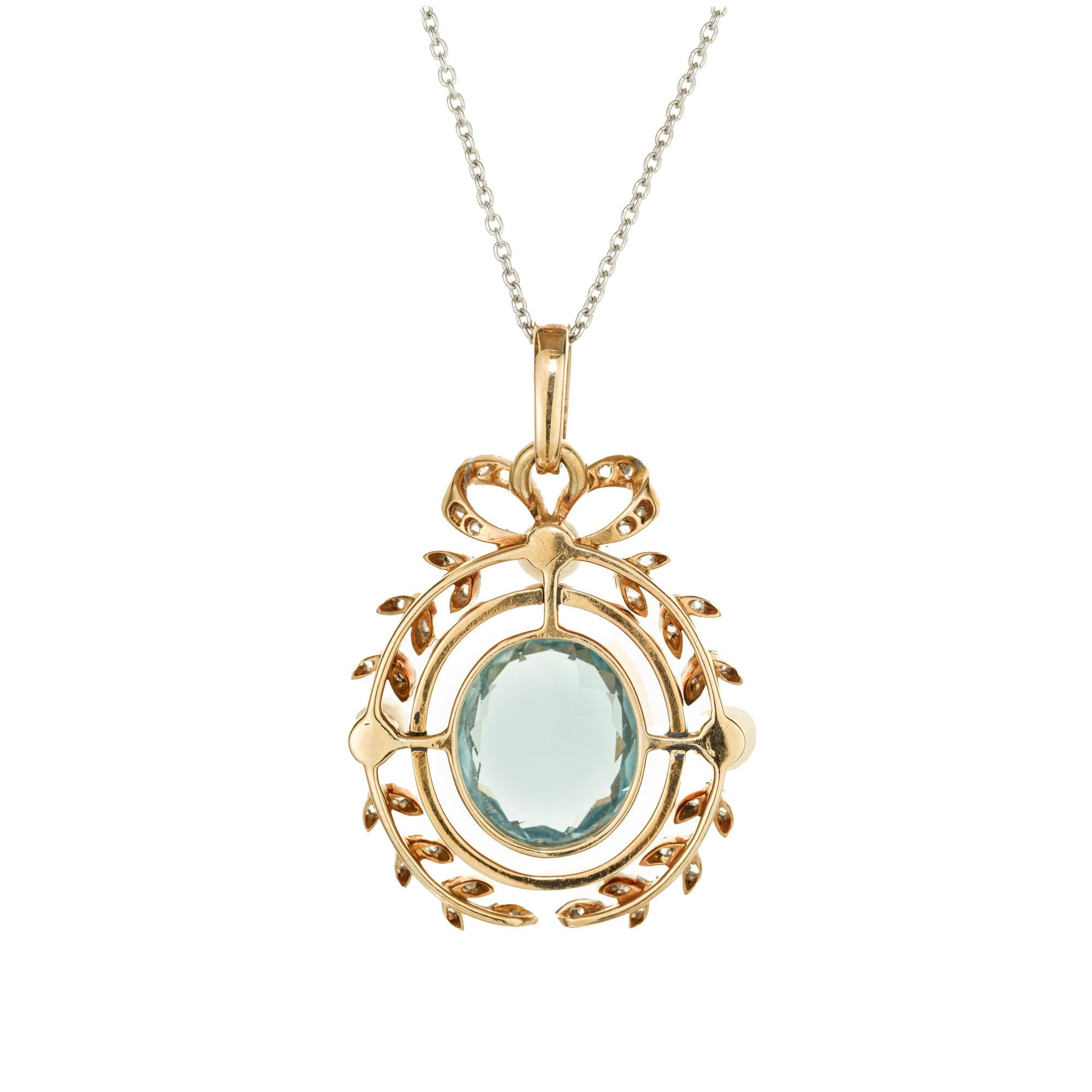 Collier pendentif victorien en platine avec perle d'aigue-marine de 7,00 carats et diamants certifiés GIA  Pour femmes en vente