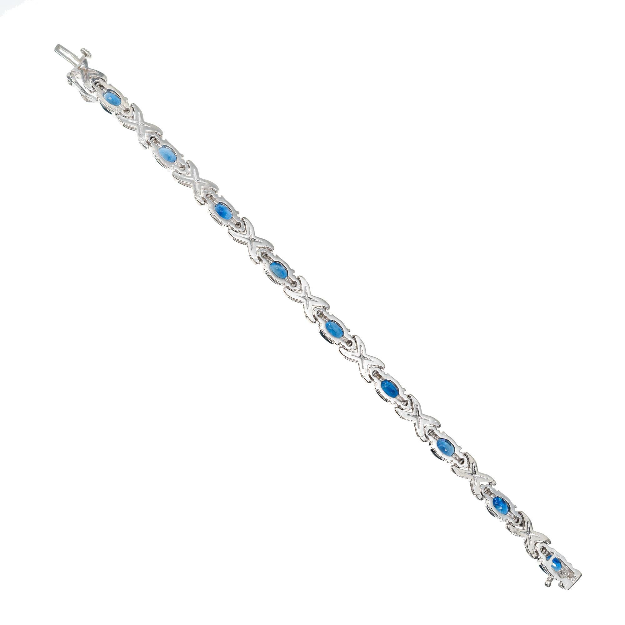 Oval Cut GIA Certified 7.00 Carat Blue Sapphire Diamond White Gold Bracelet For Sale